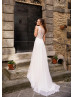V Neck Beaded Ivory Lace Chiffon Airy Wedding Dress